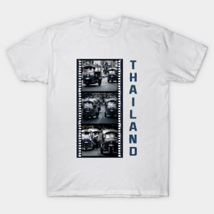 Thailand Tuk-Tuk Taxis - Triptych Of 3 Photographs With Film Strip Framing T-Shirt